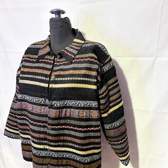 Tantrums Vintage Brocade Striped Button Front Multi Coloured Utility Jacket Sz L - Picture 2 of 8